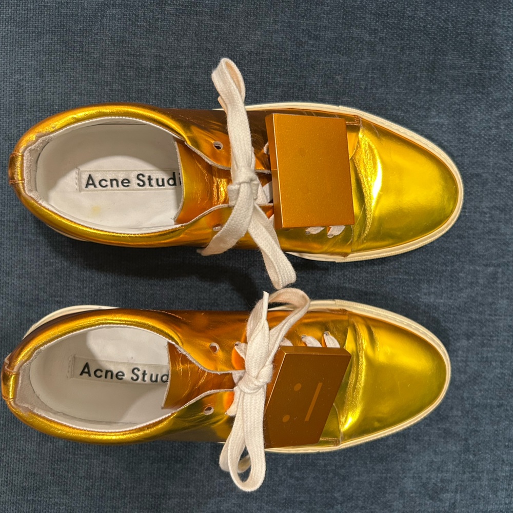 Acne Shiny Gold Women's Sneakers - Picture 2 of 8